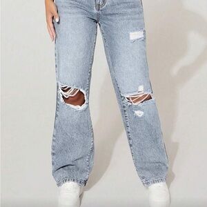 SHEIN Light Blue Ripped Boyfriend Jeans